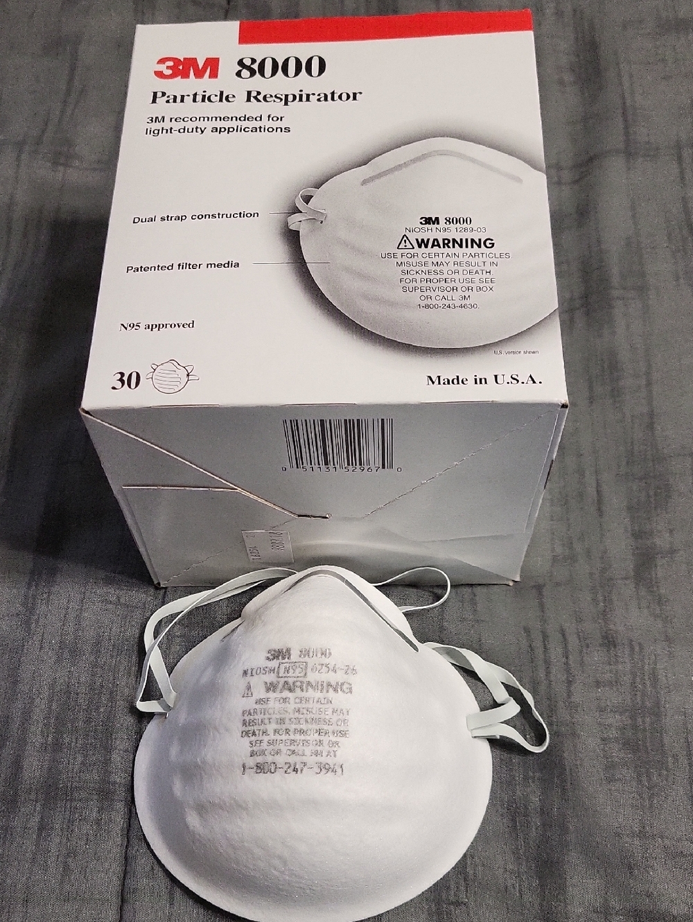 3M 8000 White N95 Particle Respirator - Pack of 30